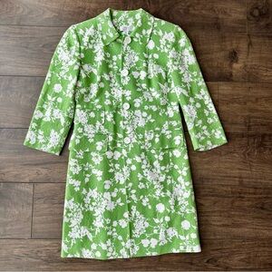 Ann Taylor Loft Green White Floral Linen Blend Coat - Size: 0 - Coatdress